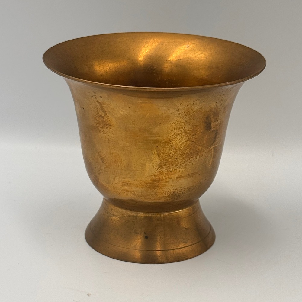 Vintage Solid Brass Flared Pedestal Chalice Goblet Vase Aged Patina 4.33 inch